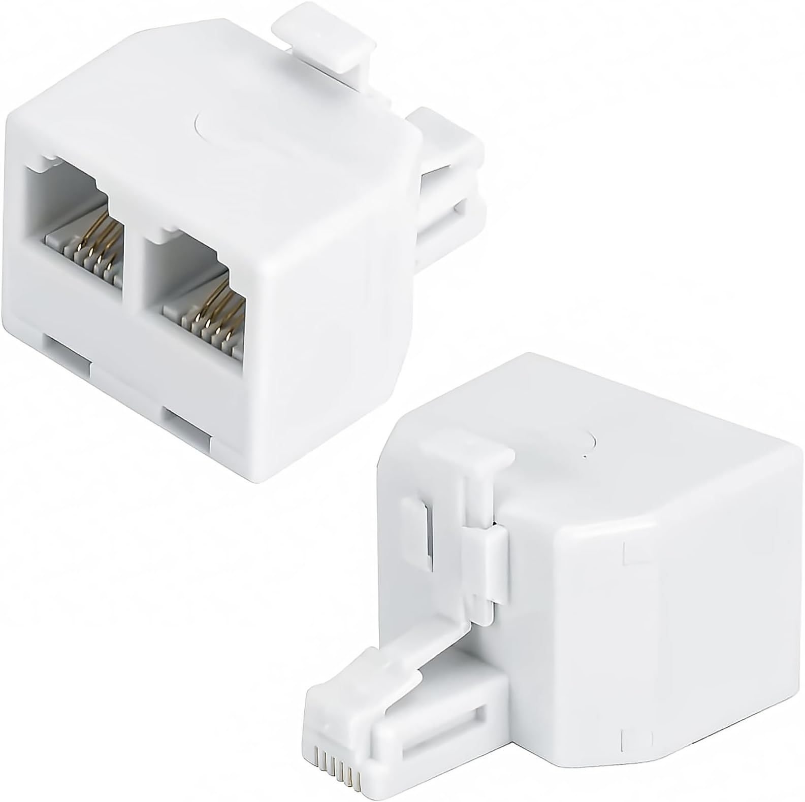 Phone line Splitter, RJ11 Wall Plate Male Plug to Dual RJ11 Female Socket Adapter 2 Pack - White