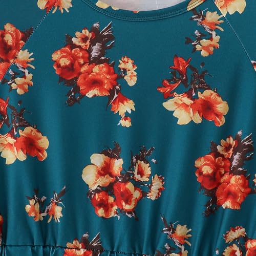Girls Long Sleeve Floral Dress – Teal Fall Dress with Button Front and A-Line Skirt3