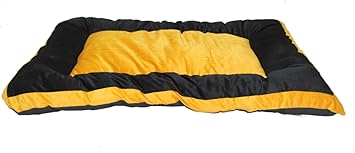 Pet United Ultra Soft Ethinic Designer Square Bed for Dog and Cat Export Quality Colour -: Black and Yellow , Size-:Small