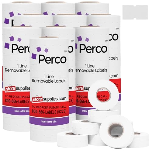 Perco 1 Line Removable Adhesive Labels - 80,000 Blank Price and Date Gun Labels for Perco Lite, X, Plus and Pro 1 Line Price and Date Guns - 80 Rolls, 10 Sleeves - Made in USA