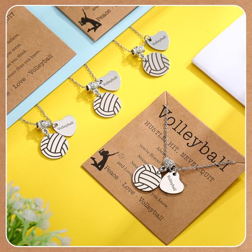 12 Sets Volleyball Team Gifts for Women, Volleyball Necklace Jewelry Sport Pendant with Inspirational Card and OPP Bags for Team Gifts Stuffs Party Favors4