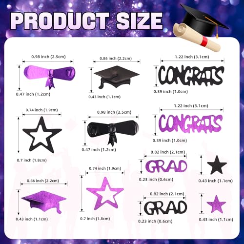 Image of Purple and Black Graduation Confetti 2026, 1000 Pcs Congrats Grad Confetti Class of 2026 Party Table Centerpiece for Graduation Party Decorations