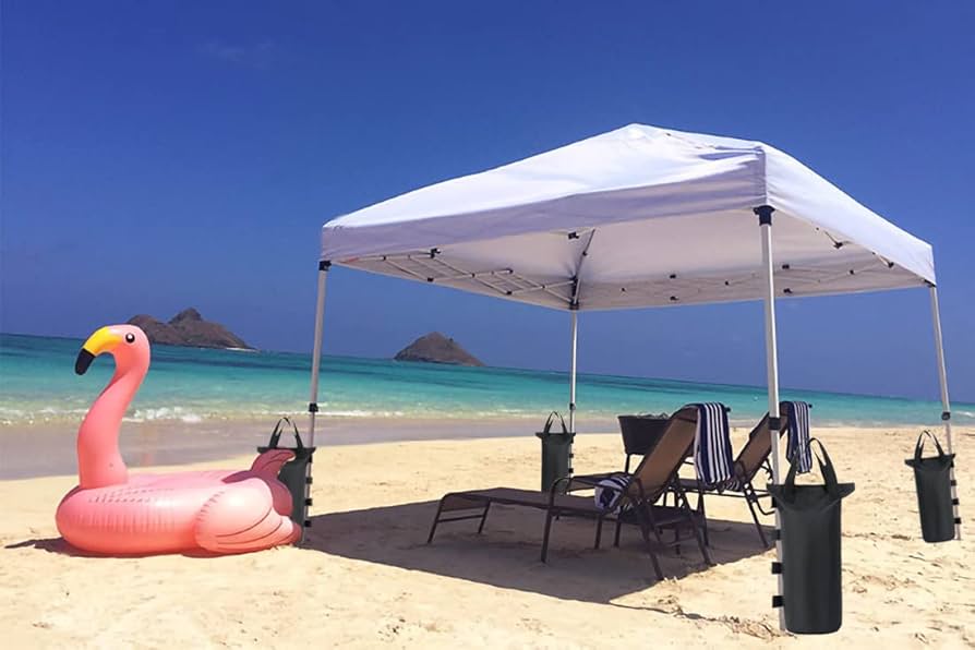 CACTIYE Canopy Weight Bags For Pop Up Tent Sandbags Leg Weights For Instant Outdoor Sun Protection Canopy Legs (Round, 4 Pack, 19 X 50 Cm, Black