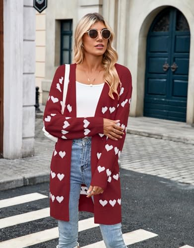 Image of Alsol Lamesa Women's Long Sleeve Heart Cardigan Sweaters V Neck Open Front Knit Coat