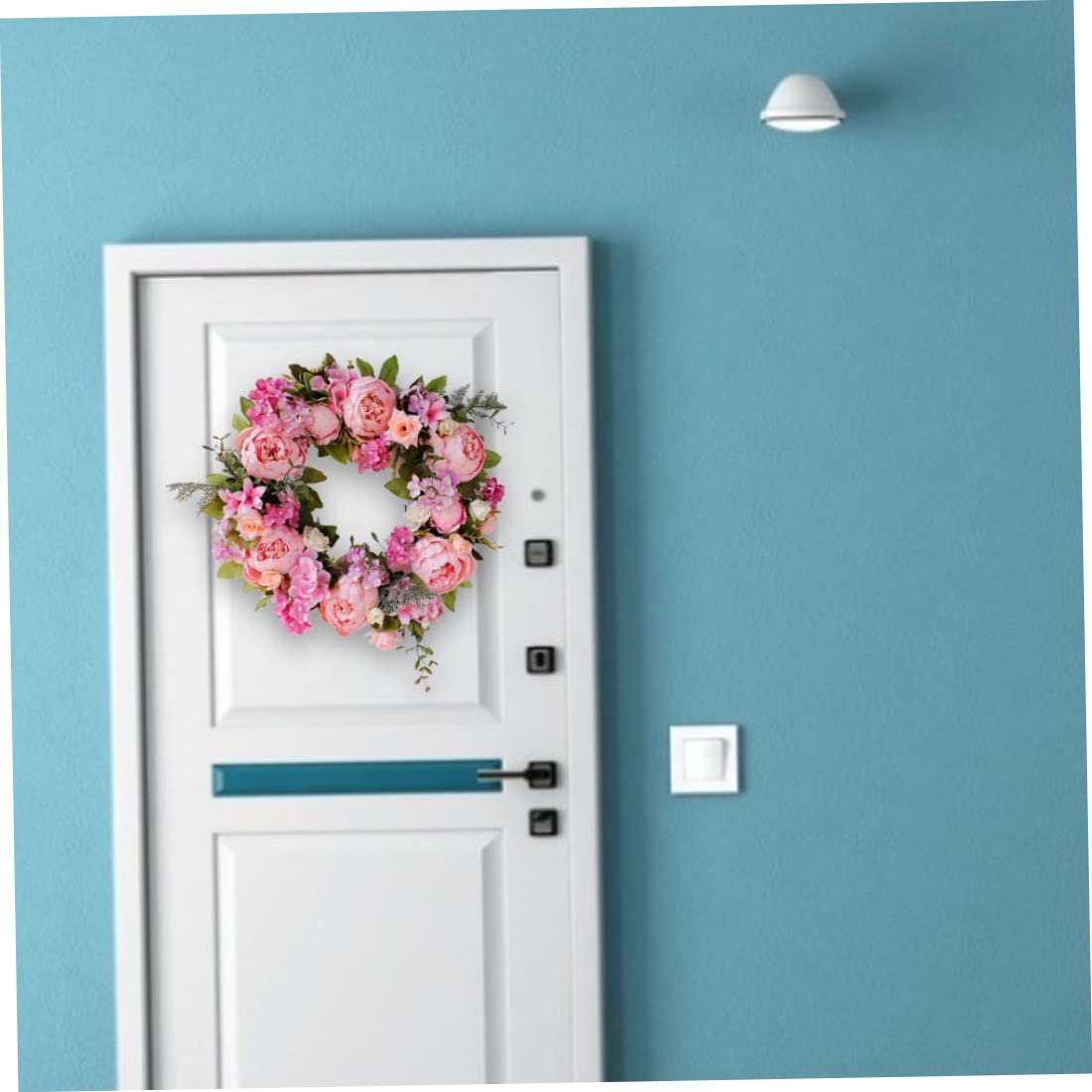 Couronne de porte - Couronne de fleurs - Pivoine artificielle - Couronne en soie - Rose - Décoration pour porte d'entrée - Bureau - Maison - Fête de mariage