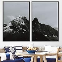 2 Piece Framed Canvas Wall Art Monochromatic Mountains Canvas Prints Home Artwork Decoration for Living Room,Bedroom - 16