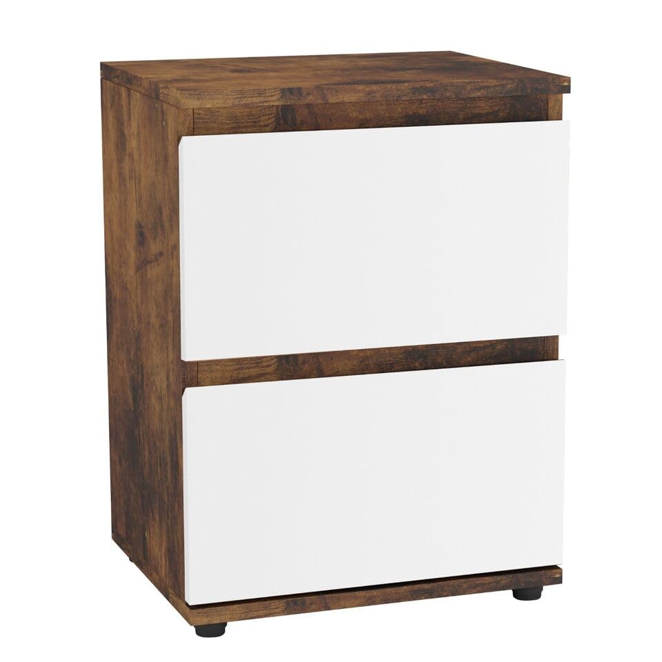 URBNLIVING 2 Drawer Wooden Bedroom Bedside Cabinet No Handle Storage Nightstand Side Table