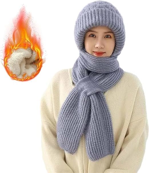 Winter Cap for Women Woolen Cap with Mufflers for Women 2-in-1 Integrated Hat & Scarf, Windproof Winter Woolen Cap with Ear Protection,Soft & Comfortable, (PCS-1).