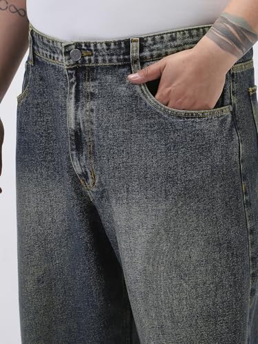 Image of Urbano Plus Men's Loose Baggy Fit Heavy Washed Jeans Non-Stretchable