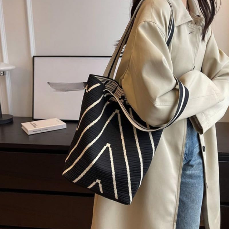 Tote Bag for Women Large Capacity Striped Knitted Shoulder Bag, Stylish and Durable Tote for Phones, Wallets, and Essentials4