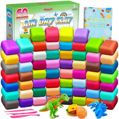 Pate a Modeler - 60 Couleurs Argile Autodurcissante Pâte à Modeler Magique pour Enfants, Cadeau pour Garçons et Filles âgés de 3 à 12 Ans