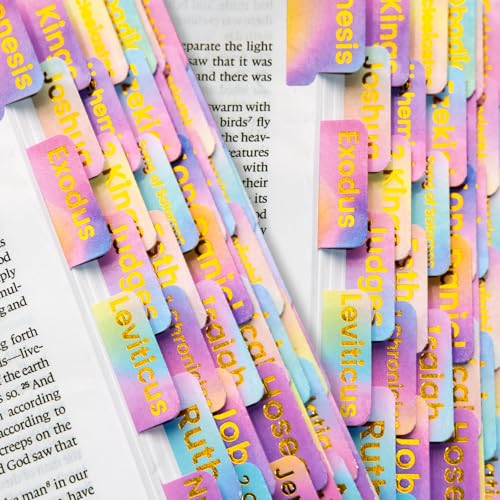 Image of 2 Pack Bible Tabs, Gold Foil Laminated Bible Tabs, Bible Tabs for Women & Men, Christian Gifts, Large Print Bible Tabs with Unique Sticker, Bible Book Index Tabs Labels, Bible Study Supplies, Rainbow