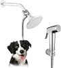 Dog Shower Attachment Kit with Handheld Sprayer 8FT Flexible Stainless Steel Hose + Shower Arm Diverter High Pressure Pet Bath Wand for Medium & Large Dogs, Long Thick Coat, Indoor All-Year Use
