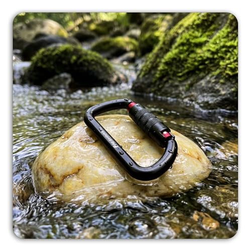 FresKaro Karabiner Schwarz, mit Drehsicherung, 12kN-1224kg Twist Lock, Aluminium, Ultraleicht Belastbar, Autolock, Schnellverschluss Karabina für Hängematte, Schlüssel, Hundeleine, 2 Stück