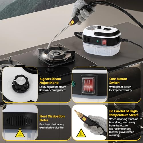 Image of Dyna-Living Steam Cleaner 2500W Engine Steam Cleaner For Auto Detailing | High Pressure Steam Cleaner, 33.8 oz Tank, 6-Gear Steam Adjustable, 10s Heat-Up Handheld Steamer for Cleaning, Grout, Dirt