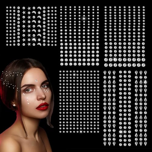 laoxiangji 847 Peças diamantes para o rosto autocolantes gemas, autocolantes diamantes autocolantes rosto brilhantes com pinças, para unhas faciais olhos festivais casamentos bricolage