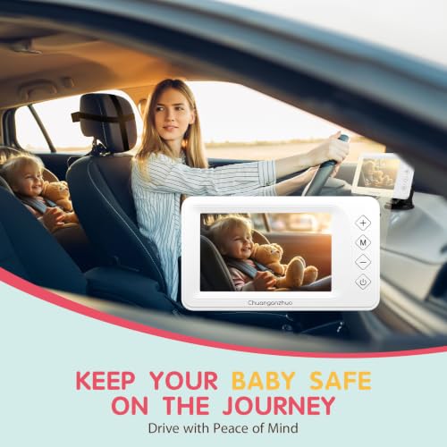 Image of S100P Baby Car Camera with Ultra Night Vision, 5'' HD 1080P IPS Baby Car Monitor with 3X Zoom, Backseat /Carseat /Rear Seat Camera USB, Easy No-Damage Install, Safety for Infants and Pets (5 inch White)