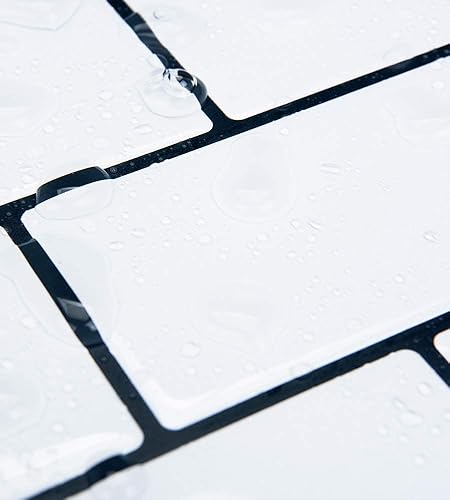 Miniatura 8 de STICKGOO - 10 hojas de azulejos Peel and Stick de metro color blanco para placa de salpicaduras de cocina color blanco (diseño más grueso)