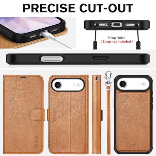 TUCCH Detachable Case Wallet for iPhone 17 (6.3") 2025, Wrist Strap | 4 Card Slots RFID Blocking | Wireless Charging | Stand | 2-in-1 Magnetic | PU Leather | Shockproof Folio Cover | Light Brown by TUCCH - Used condition - Image 8