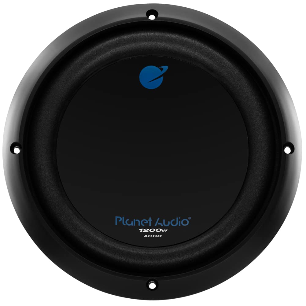 SET PER PLANET AUDIO AC8D 1 subwoofer da 20 cm 200 mm 8" 600 watt rms e 1200 watt max dvc dual voice coil doppia bobina 4 ohm per auto o in cassa + anello, 1 pezzo