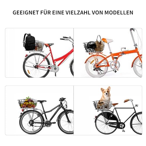 W&H Fahrradkorb Hinten Faltbar, Fahrrad Korb Metall Groß Klappbarer, FahrradKorb Gepäckträger Hinten mit Montagezubehör Gepäcknetz und Reflektor, Fahrradkorb für Kleiner Hund,Einkaufen,Picknick