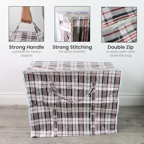 DIVCHI 5 Pack Laundry Bags With Strong Handle & Dual Zip Checkered Reusable Multipurpose Boxes | Shopping Totes | Storage Bag | Moving Bags | Clothes Box (Large, 80 x 70cm) - Image 4