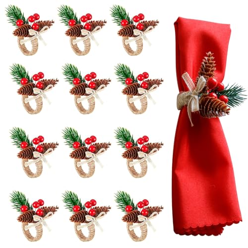 12 Pieces Christmas Napkin Rings - Thanksgiving Napkin Holders Set