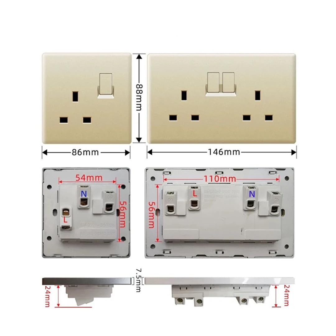 Prise De Courant Murale 13A 18W Rapide Type C 220V, Prise Électrique Universelle À 5 Broches 2gang 13A 2USB