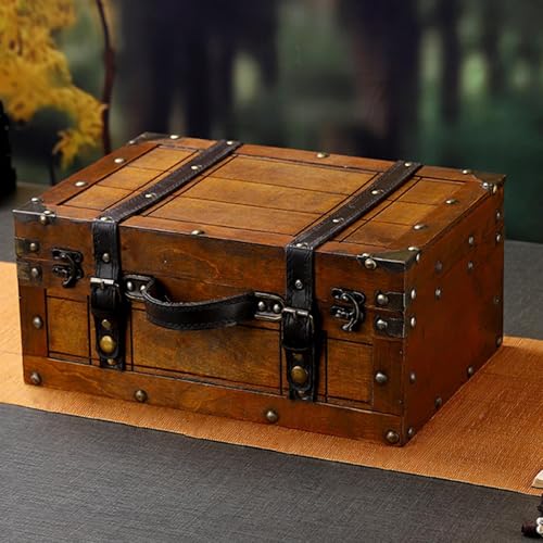 Caja de almacenamiento de madera antigua para joyas y tarjetas 7