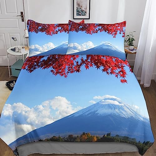 Parure de lit Mont Fuji 3 pièces en microfibre avec housse de couette et taies d'oreiller
