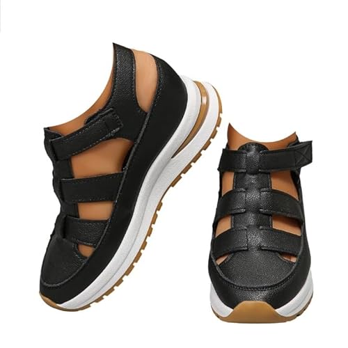 Orthopedic Sandals for Women, 2026 Summer Comfortable Platform Hollow, Out Breathable Wedge Sneakers (D-Black,23.0 cm) [���s�A���i]
