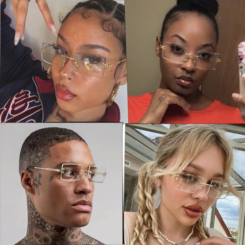 Image of Rectangle Sunglasses for Women Men Fashion Retro Rimless Frameless Tinted Lens Sun Glasses Shades 2026 Stylish