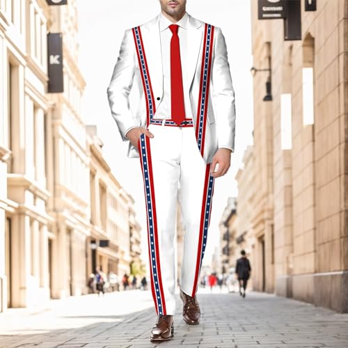 American Flag Suit for Men USA Outfit for The 4th of July with Pants United Stripes Formal Dress Jacket (White, XL)2