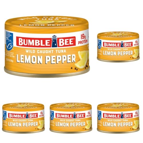 Bumble Bee Snackers - Lemon Pepper Tuna, 3 oz Easy Open Can - 19g Protein per Serving - Wild Caught Skipjack Chunk Light Tuna Pack - No Draining, Ready to Eat (Pack of 5)