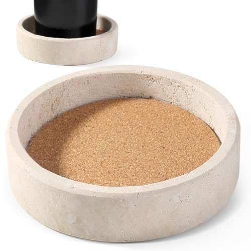Karibiber Travertine Wine Bottle Coaster 4.7 Marble Stone Coaster for Champagne & Wine Bottles with Absorbent Cork Non-Slip Wine Bottle Holder Wedding Kitchen Countertop Candle Holder