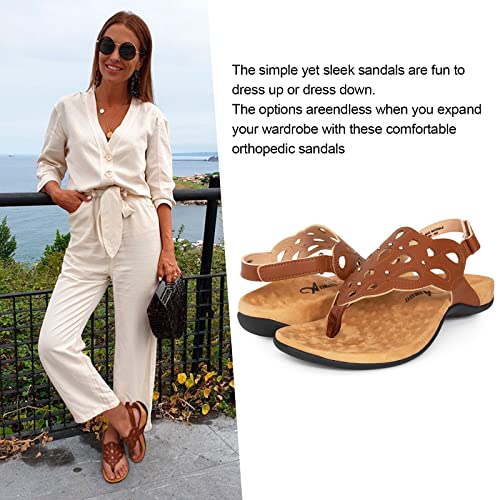 Athlefit Women's Arch Support Orthotic Sandals Comfortable Walking Orthopedic Brown Thong Sandals Size 8.5 #TOP3