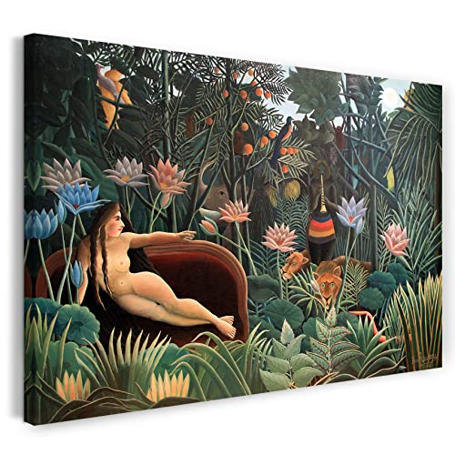 Impression sur Toile Le Rêve Henri Rousseau 80x60 cm Tableau Jungle pour Chambre Adulte