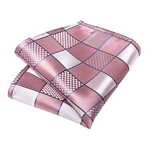 Image of DiBanGu Plaid Ties for Men Silk Checkered Necktie and Pocket Square Cufflinks Tie Clip Set with Gift Box for Wedding Business