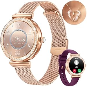 Smartwatch Damen Uhr Armbanduhr Fitnessuhr: Smartwatch Damen mit Halskette Geschenk 1,27″ Rund Touch Gold Menstruationszyklus Schrittzähler Blutdruck Wasserdicht Sport Telefonfunktion für Android iOS