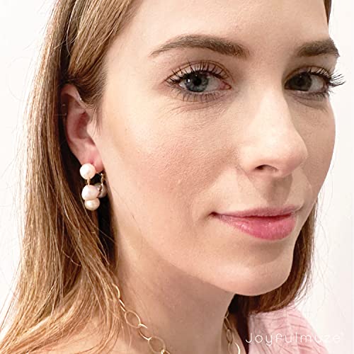 Joyfulmuze Large Gold Hoops, Genuine Freshwater Pears Earrings, Cultured Irregular Rice Pearls, Modern Fashion Jewelry, Handmade Gift For Women, 1 Pair (Large-Hoops-Freshwater-Pearls-Brass) #TOP3
