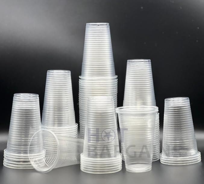 HOT BARGAINS, 100 X 7oz Clear Plastic Reusable Cups, Water Coolers