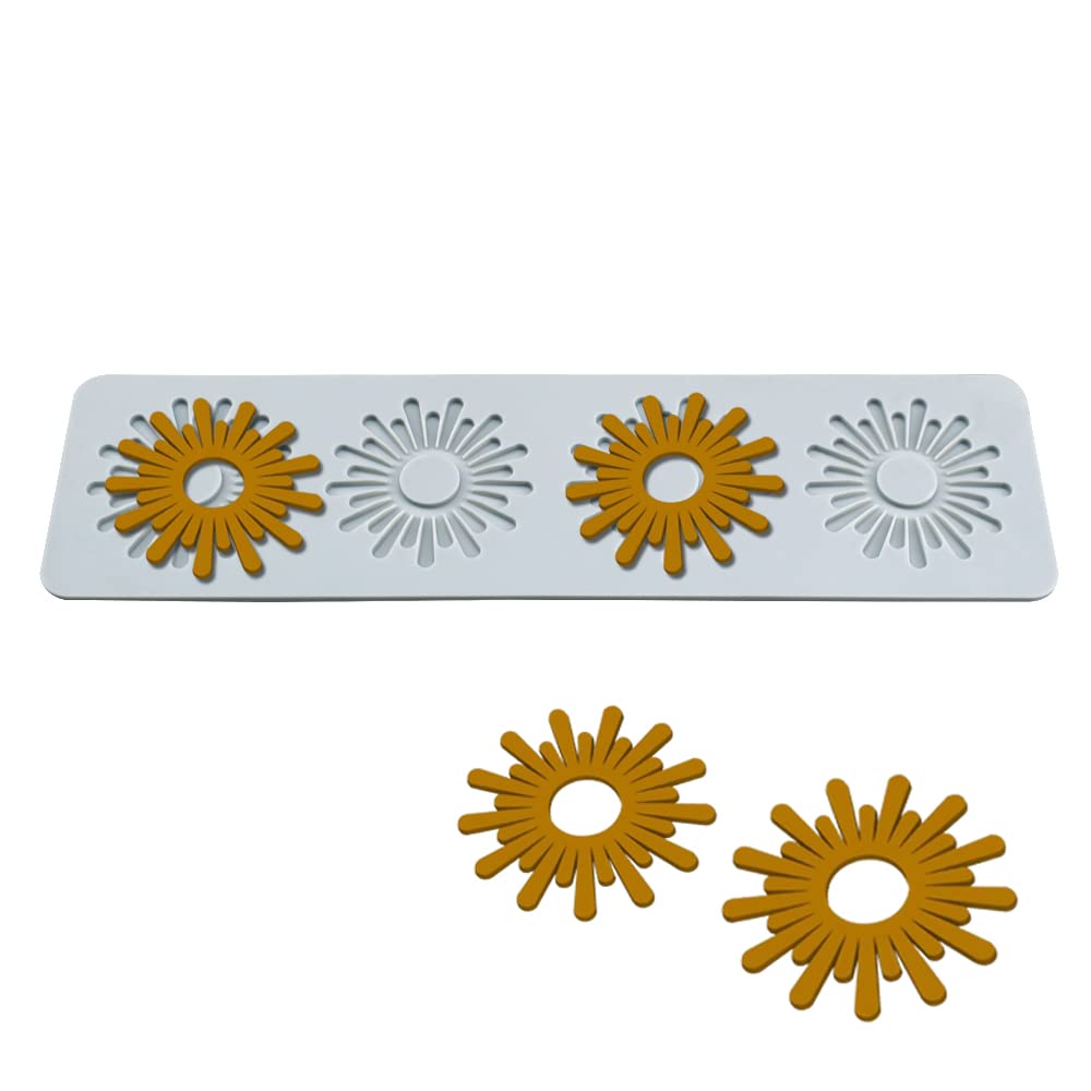 Silicone Mold Cake Embossing Mat Decorating Craft Tools Cake Silicone Mold Candy Mold for Baking Resin Soap Candy Cake Decor，Sugar Paste,Chocolate, 4 Holes Sun