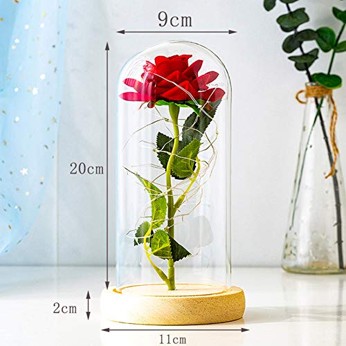 Bewaard Rose Flower LED Light met glazen afdekplaat voor Valentines'Day Wedding Gift Christmas Birthday Anniversary,Wood base - Afbeelding 5