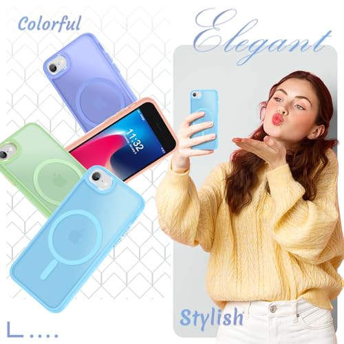 Image of for iPhone SE Case 2022(3rd) /2020(2nd), iPhone 8 /7 Case, Light Blue | Fit for Magsafe, Screen Protector Included, Matte Magnetic Slim Phone Cover, Shockproof Protection Translucent Frosted Back