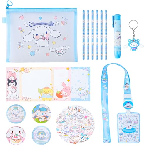 Cinnamo-roll Set di cancelleria Kawaii, articoli di cancelleria per il ritorno a scuola, regalo per ragazze, con adesivi, badge, note adesive, matite, clip per carte, astuccio per matite e portachiavi Cinnamo-roll Set di cancelleria Kawaii, articoli di cancelleria per il ritorno a scuola, regalo per ragazze, con adesivi, badge, note adesive, matite, clip per carte, astuccio per matite e portachiavi