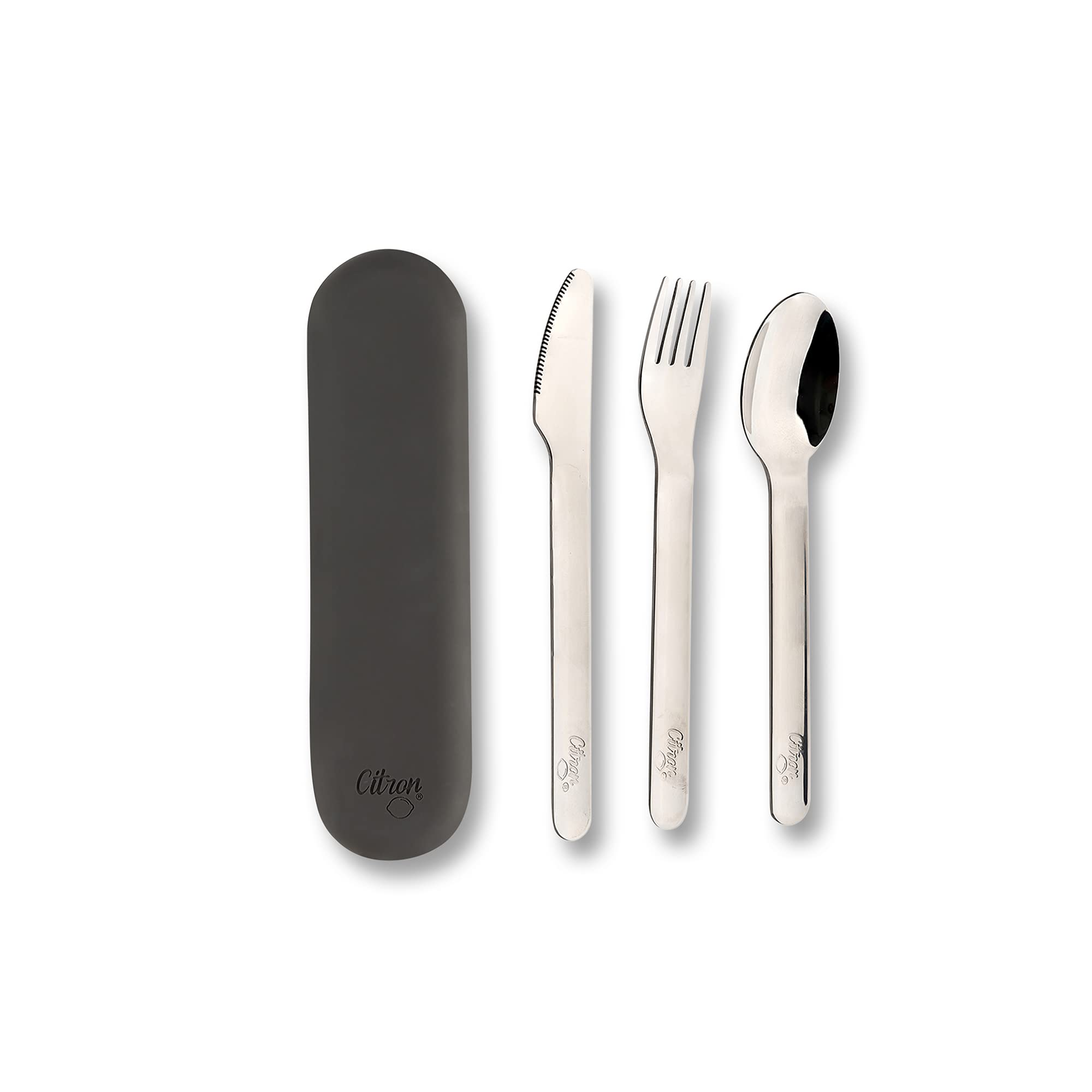 Citron- Stainless Steel Cutlery Set | 3 pc Silverware Fork, Spoon and Knife BPA Free Set for Kids- Black