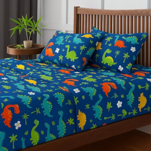 Image of Microfiber Pillow Cover 17x27 Inch (Pack of 2) | Soft & Durable | Ideal for Bed & Sofa Blue Dinosaur