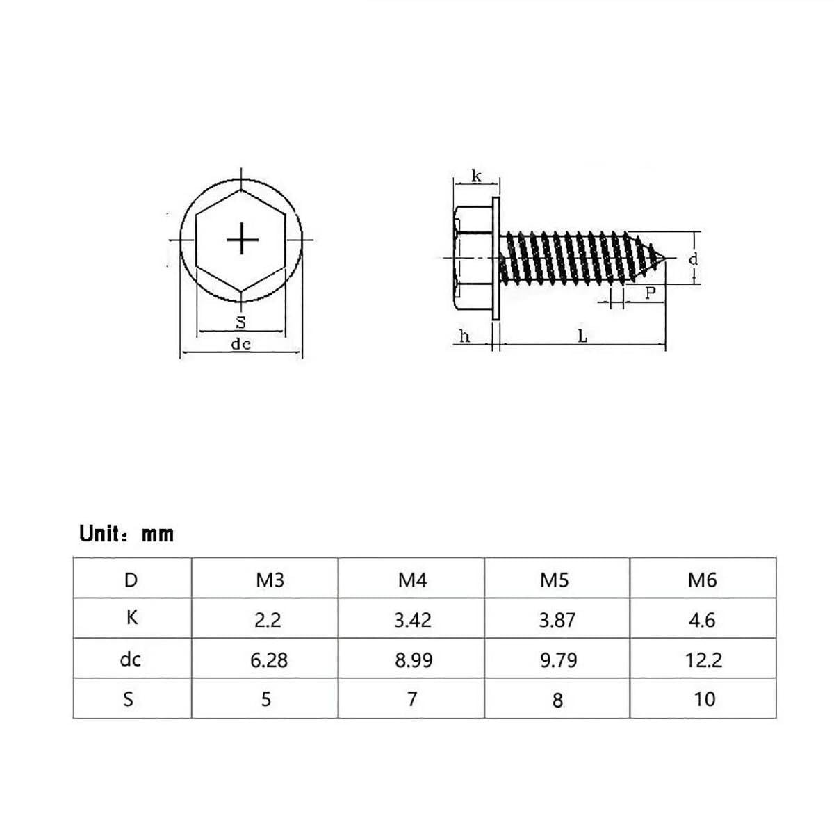 Boulons à tête hexagonale à bride, vis de serrage à bride, hexagone, for machines ménagères, M3, M4, M5, M6, autotaraudeuses, cruciformes, en acier inoxydable 304, 20 pièces(M6x16)