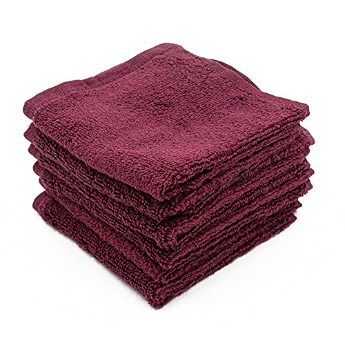 Linteum Textile 12 Piece Face Towel Set 100% Soft Cotton 16 Single Ring Spun Premium Durable Washcloths 12X12 Inch (Burgundy) #TOP29