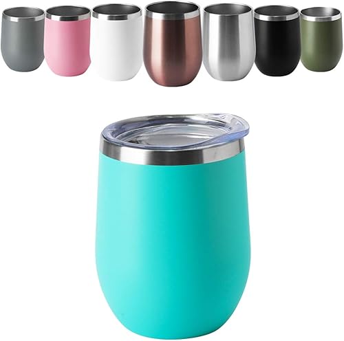 Miniatura 2 de HASLE OUTFITTERS - Vaso de vino con tapa sin tallo, de 12 onzas, doble pared, de acero inoxidable, para bebidas frías y calientes, vino, café,